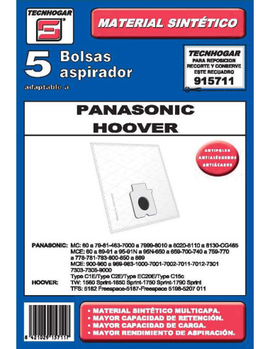 BOLSA ASPIRADOR 5 U. PANASONIC